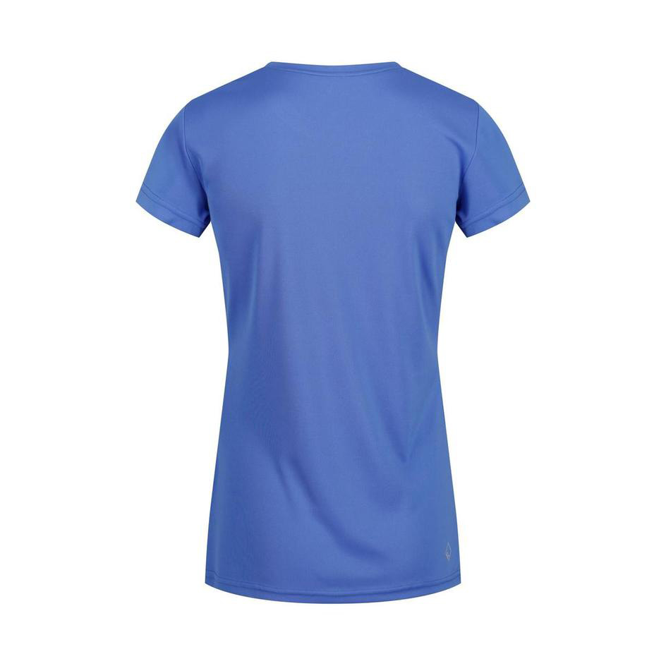 T-shirt feminina azul de manga curta vista de costas