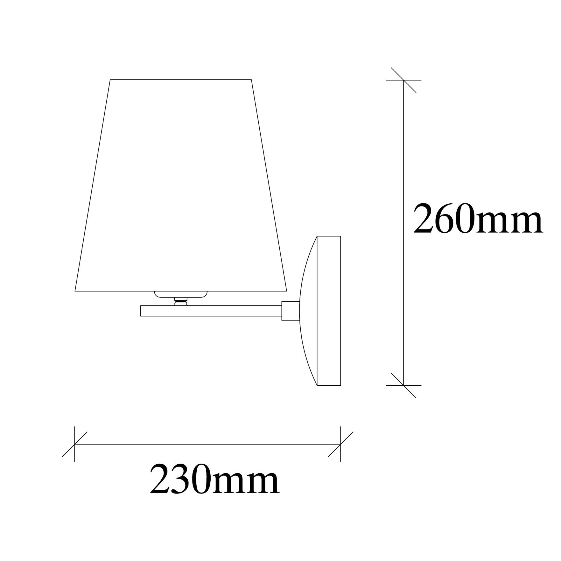 Desenho técnico de aplicação de parede para candeeiro com sombra branca