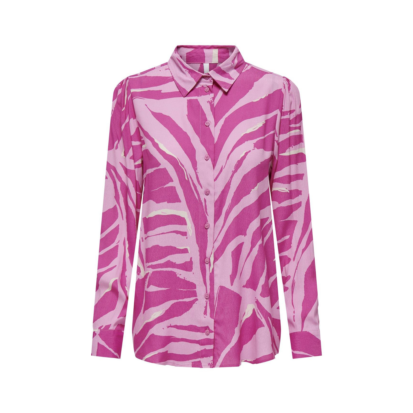 Camisa rosa de manga comprida com padrão abstrato lilás