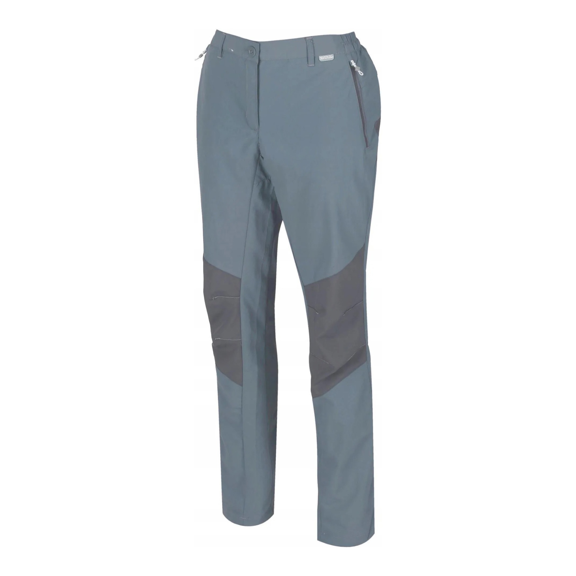 Calças técnicas azuis com reforços cinzentos escuros e bolsos com fecho