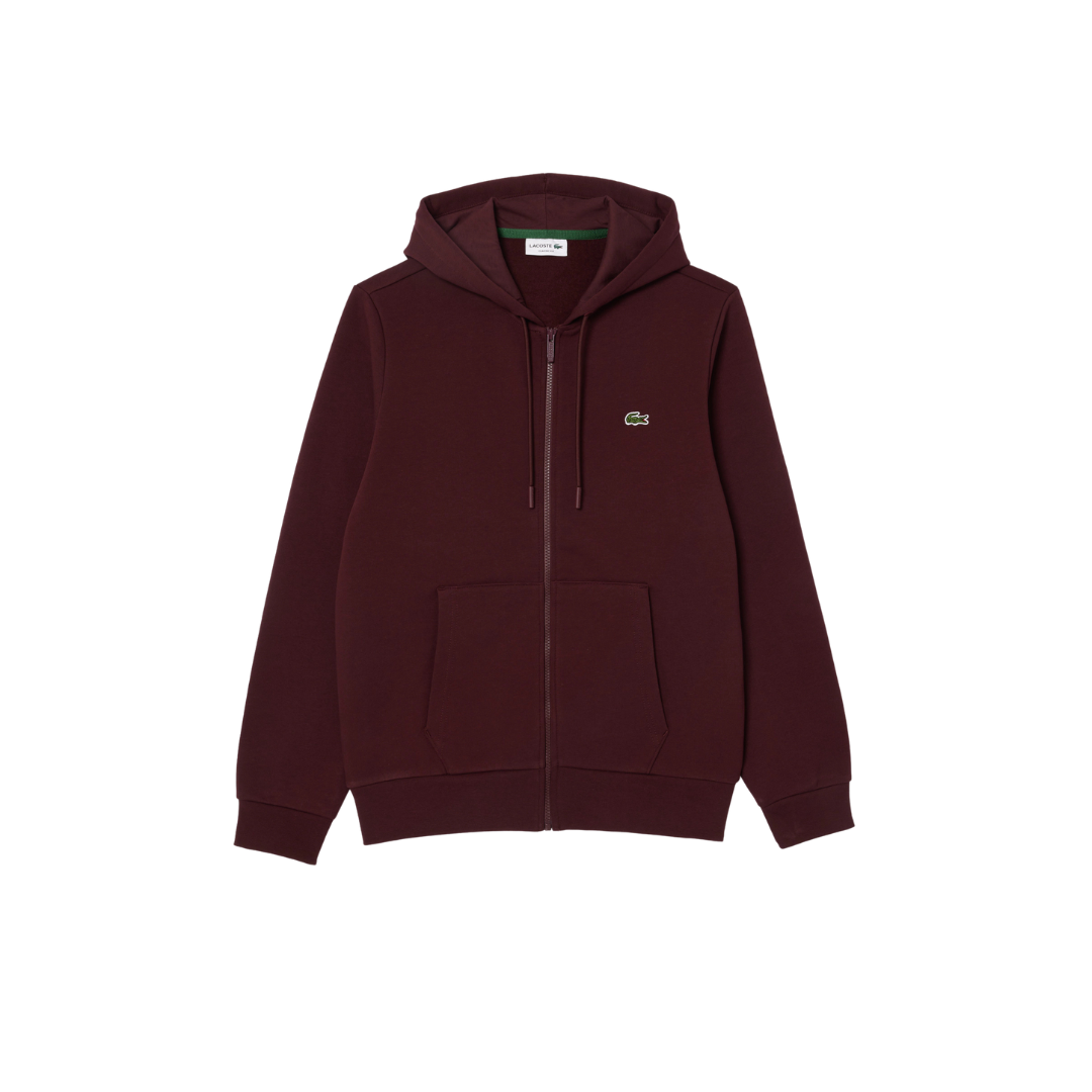 Casanaco bordô com capuz, fecho de correr, bolso canguru e logótipo Lacoste