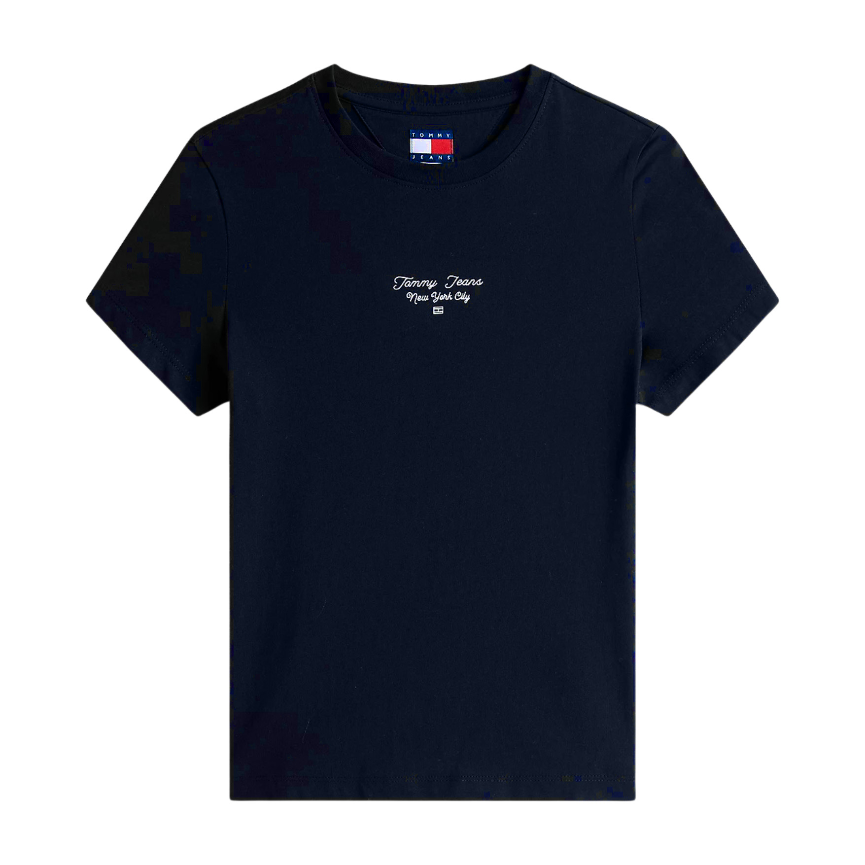 T-shirt azul escura com texto Tommy Jeans no peito