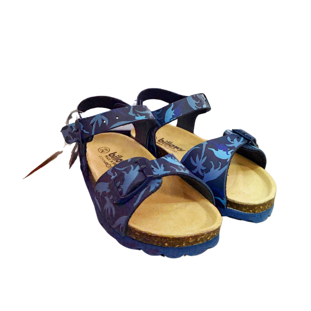 Sandálias de criança azuis com padrão floral e fivela de ajuste