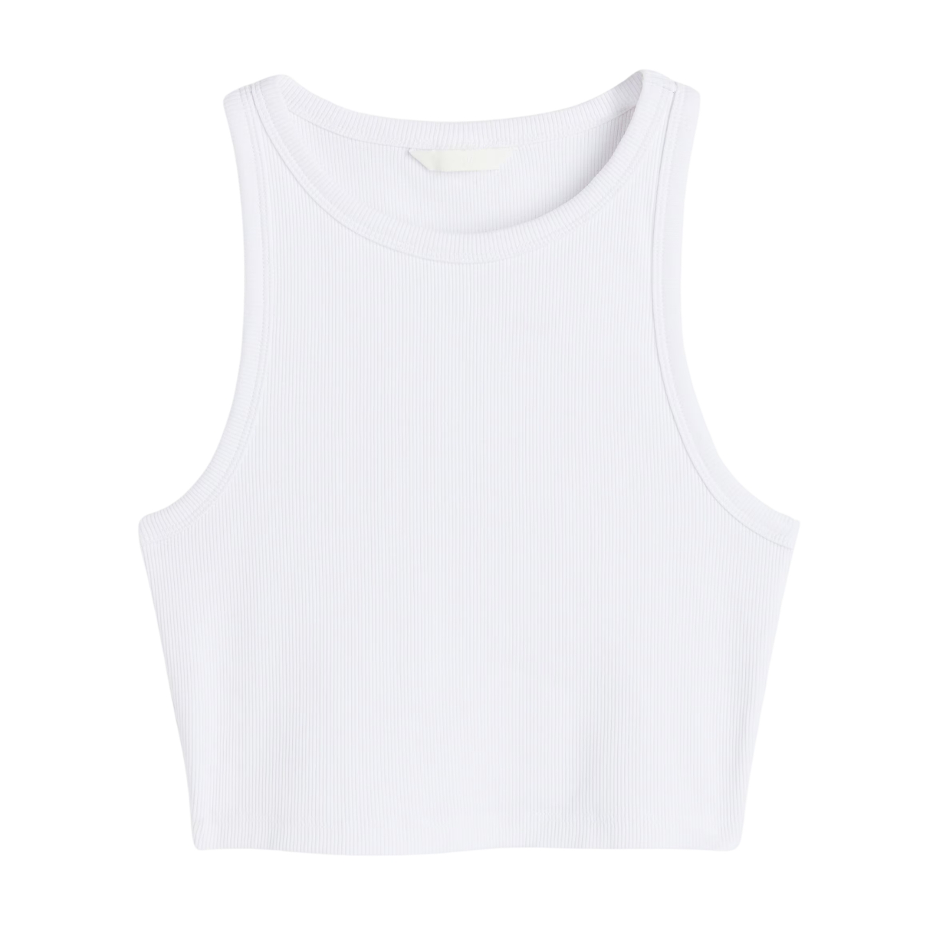 Top cropped branco em malha canelada com decote redondo e alças largas