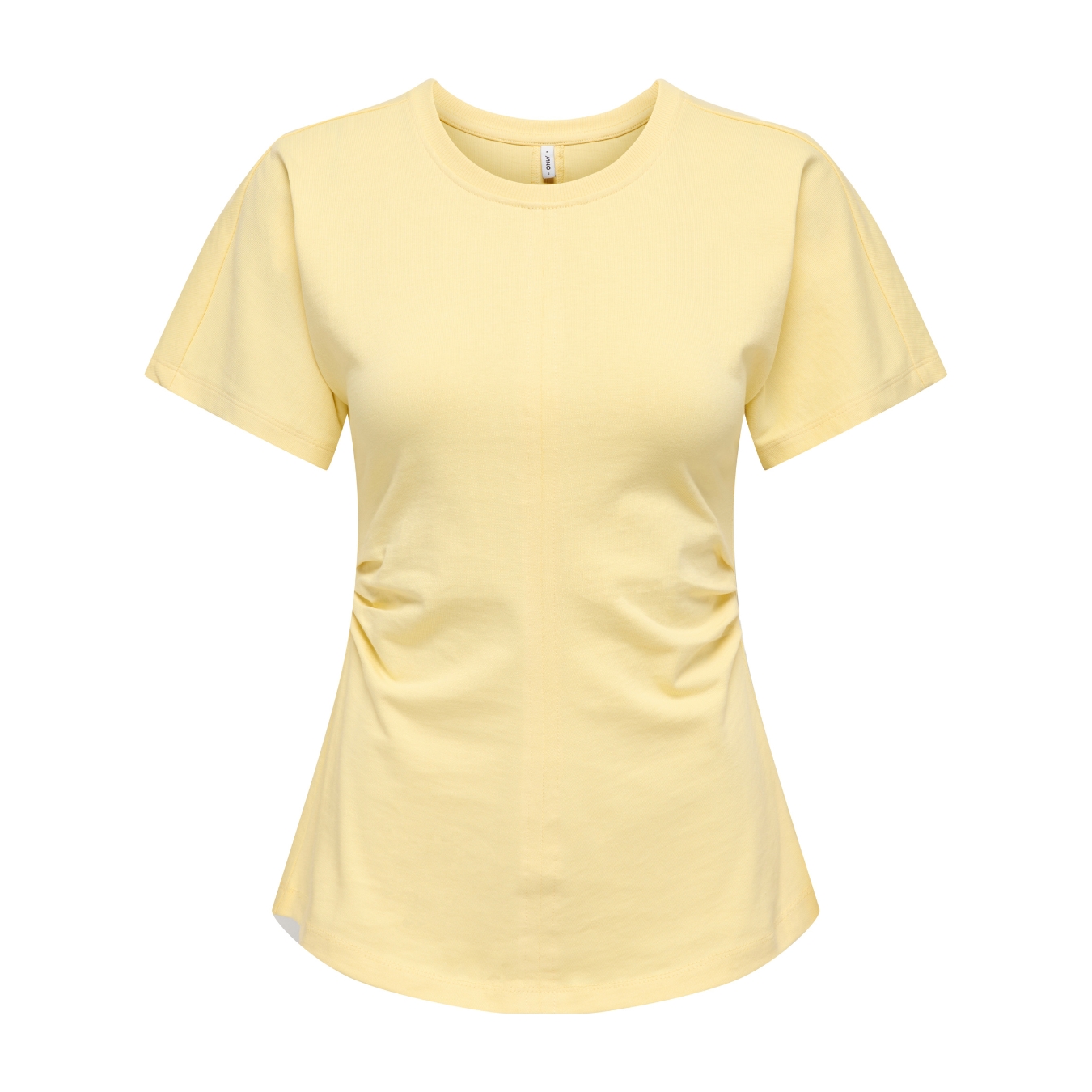 T-shirt amarela clara com gola redonda e mangas curtas