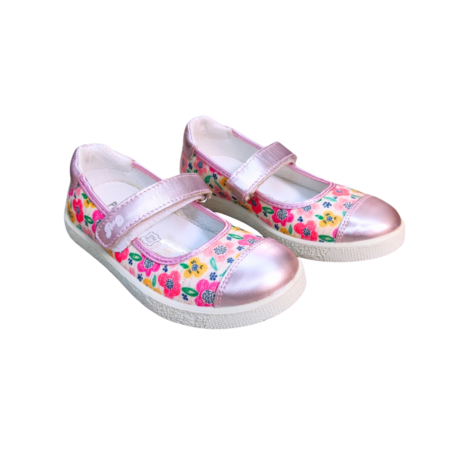 Sapatilhas infantis florais com fecho de velcro rosa