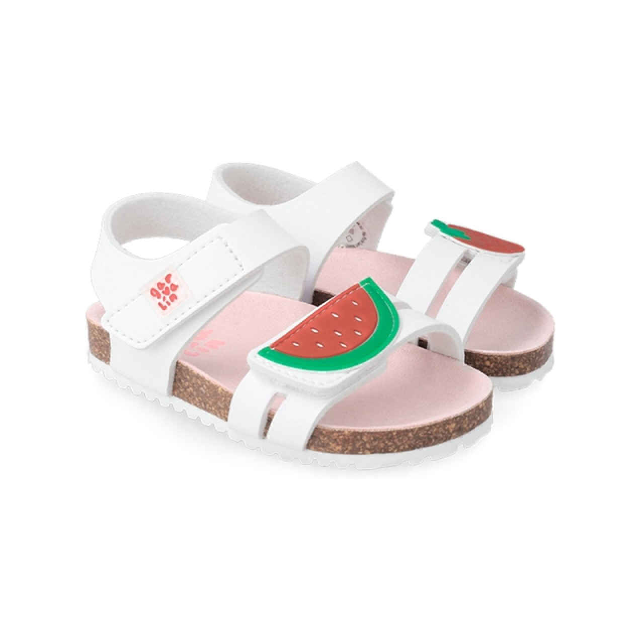 Sandálias infantis brancas com decoração de melancia