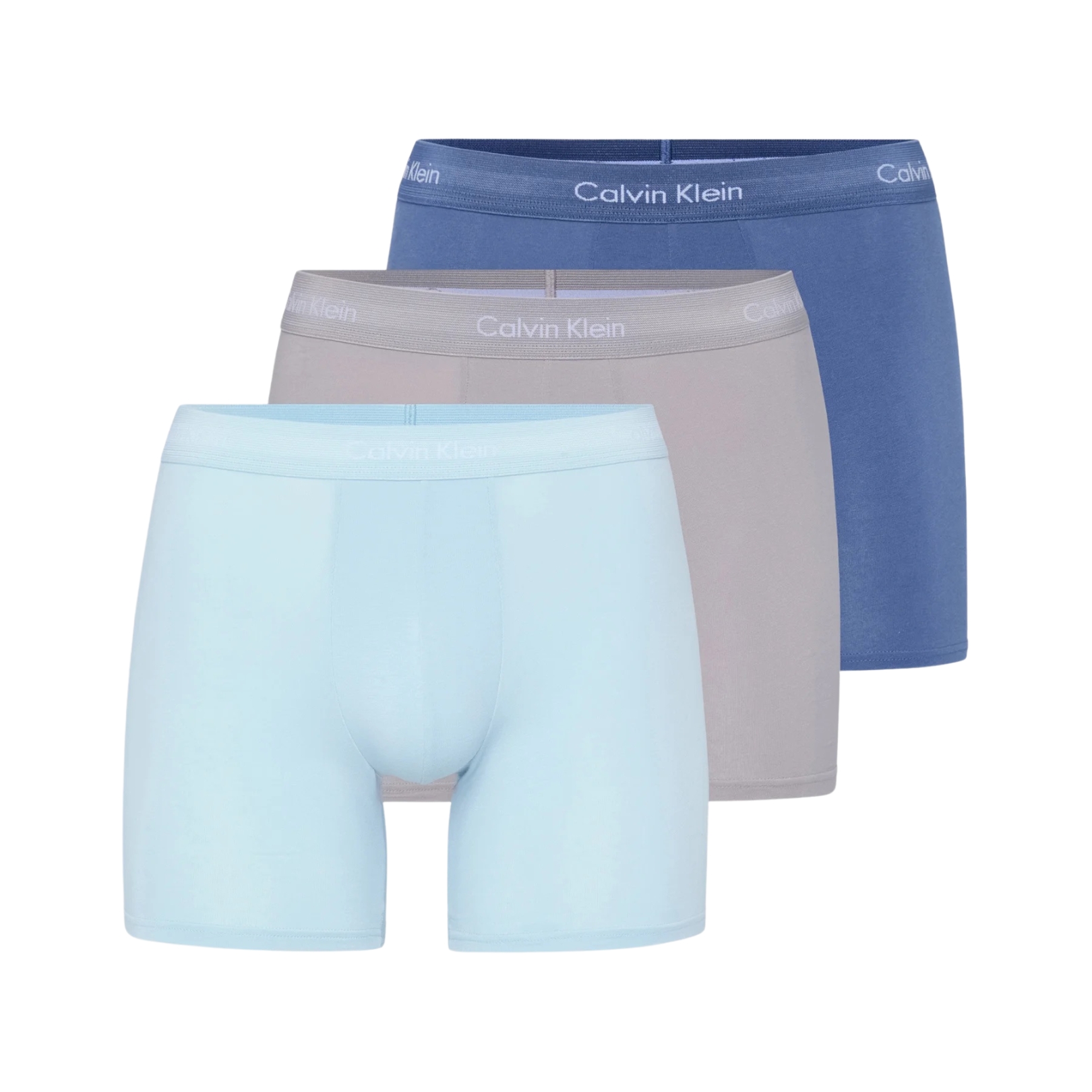 Cuecas boxer Calvin Klein em azul claro, cinza e azul escuro
