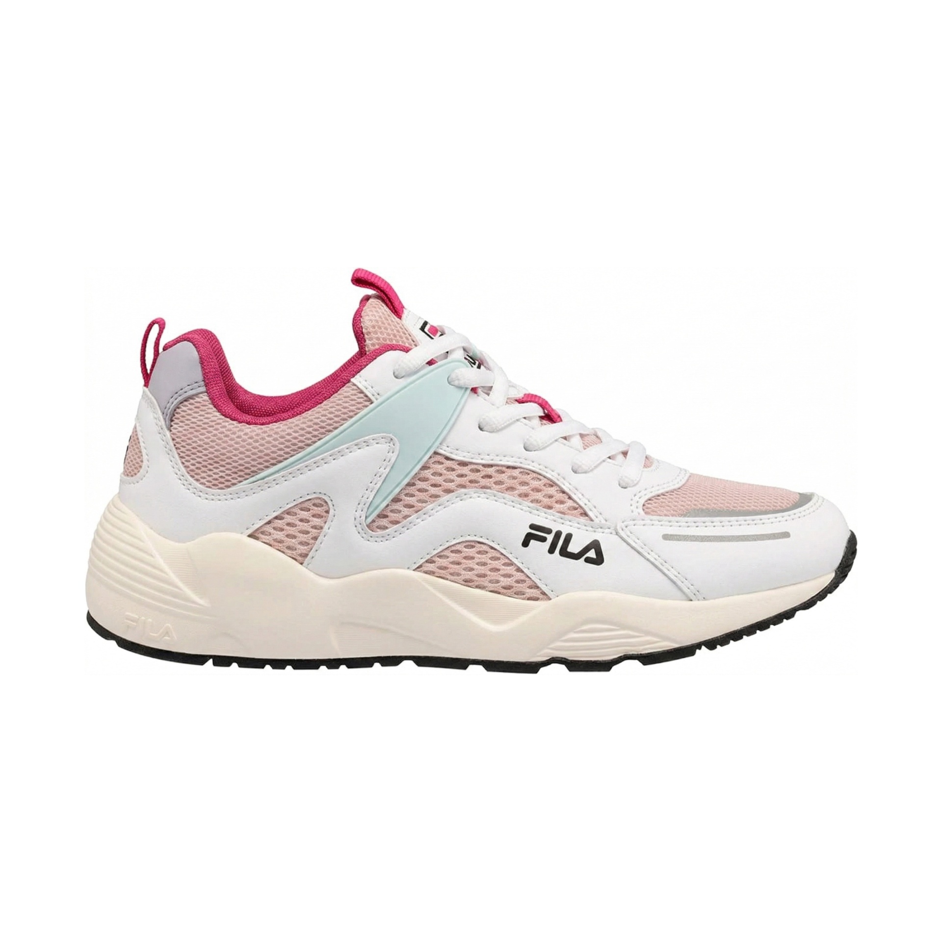 Sapatilha desportiva FILA branca e rosa em fundo branco