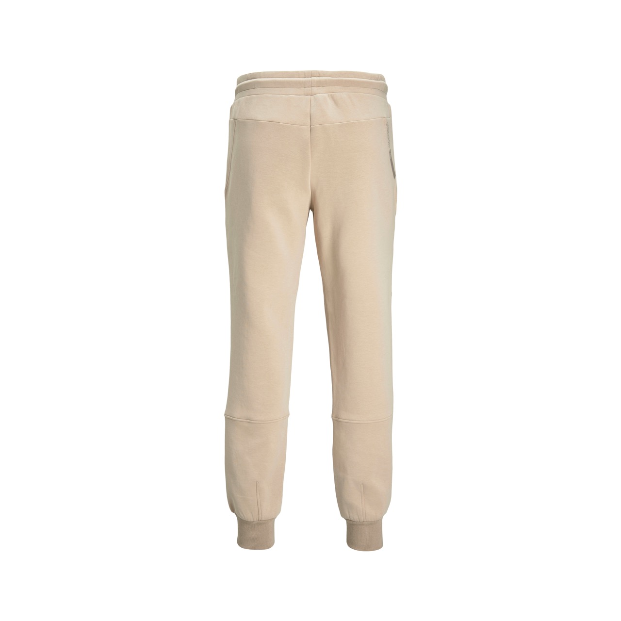 Calças de treino bege com bainha canelada e cintura elástica