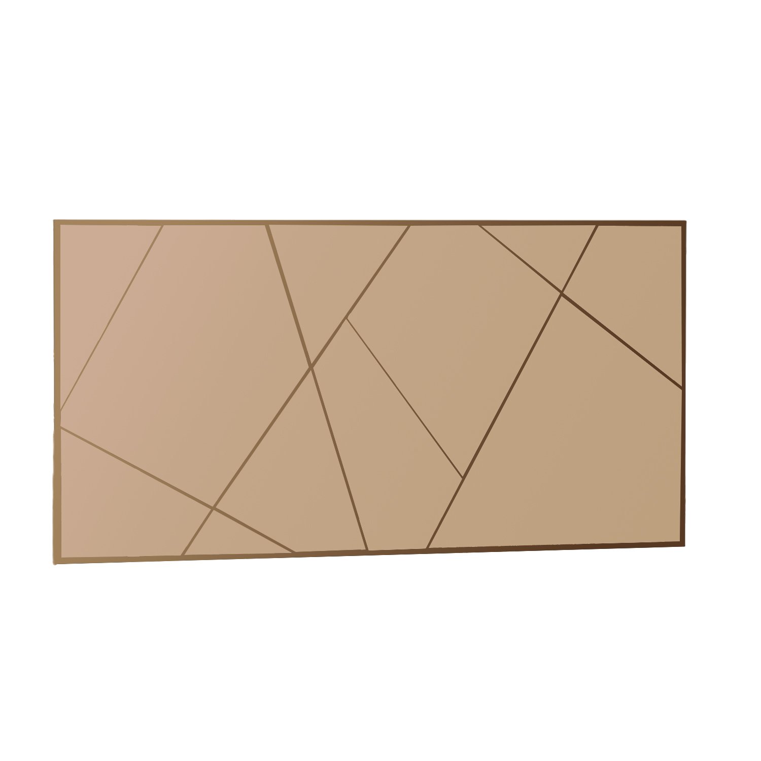 Tapete retangular bege com linhas geométricas castanhas.