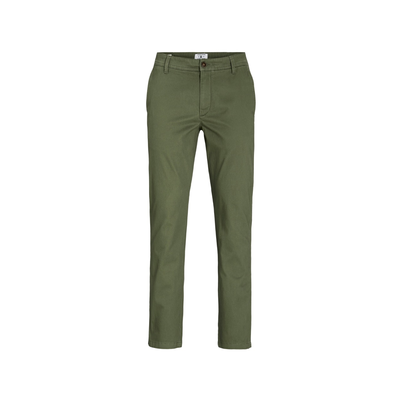 Calças verdes de tecido liso para homem sobre fundo branco