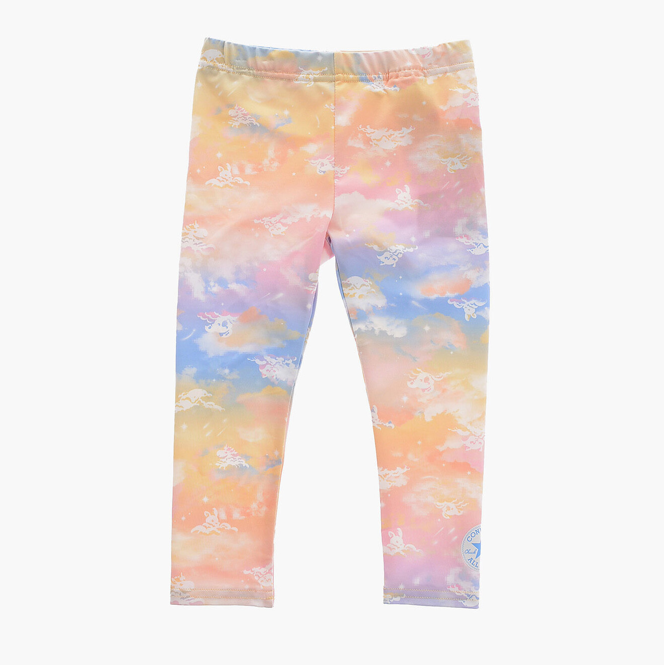 Calças legging coloridas para criança com padrão pastel e cintura elástica
