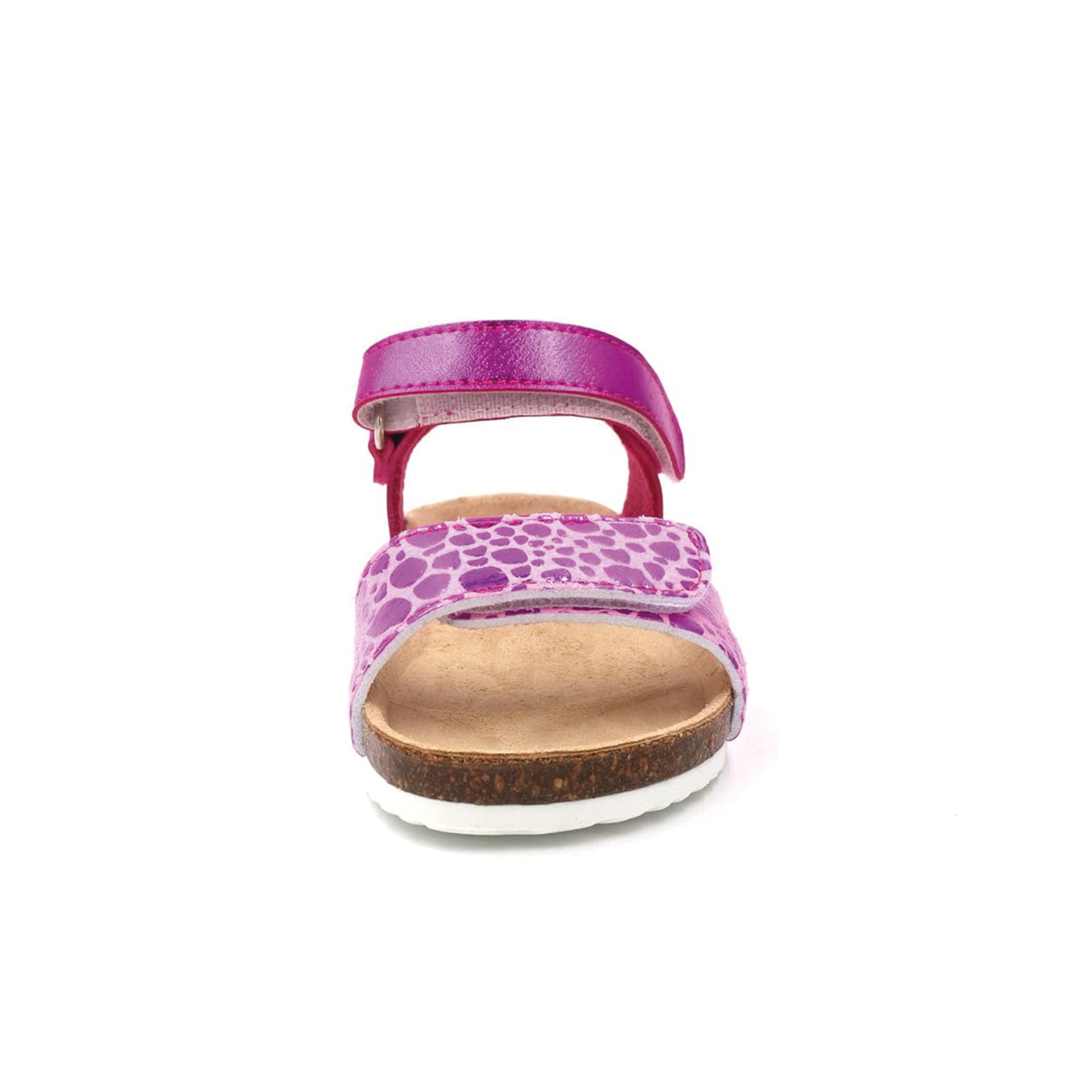 Sandália infantil rosa com padrão animal print vista de frente