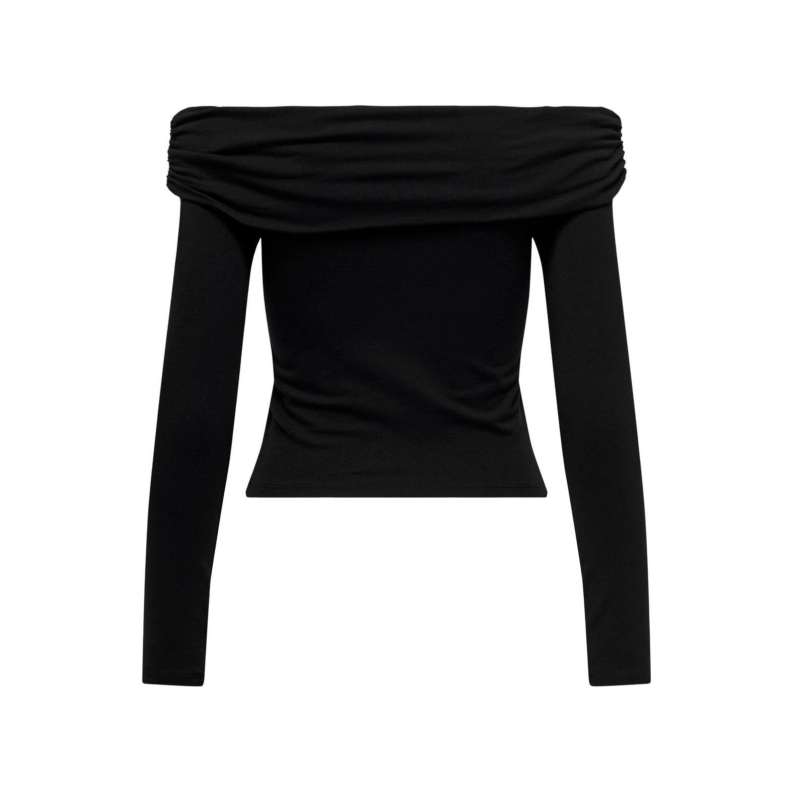 blusa preta de manga comprida com decote ombro a ombro