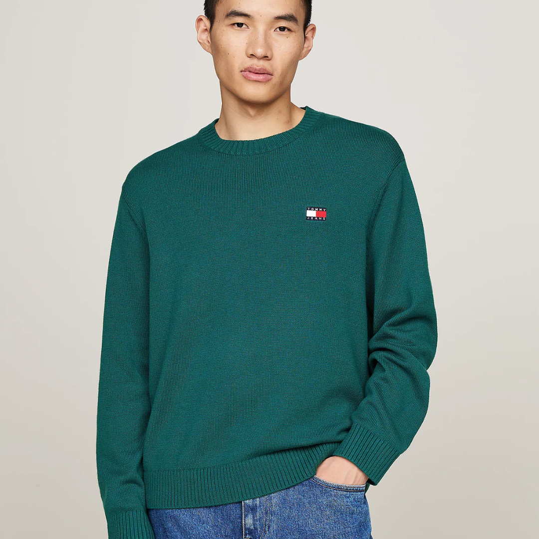 Camisola de malha verde com logótipo colorido no peito