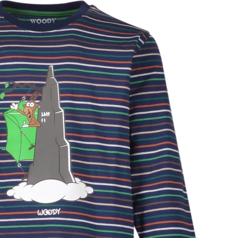 Camisola listrada azul com estampa de torre e macaco