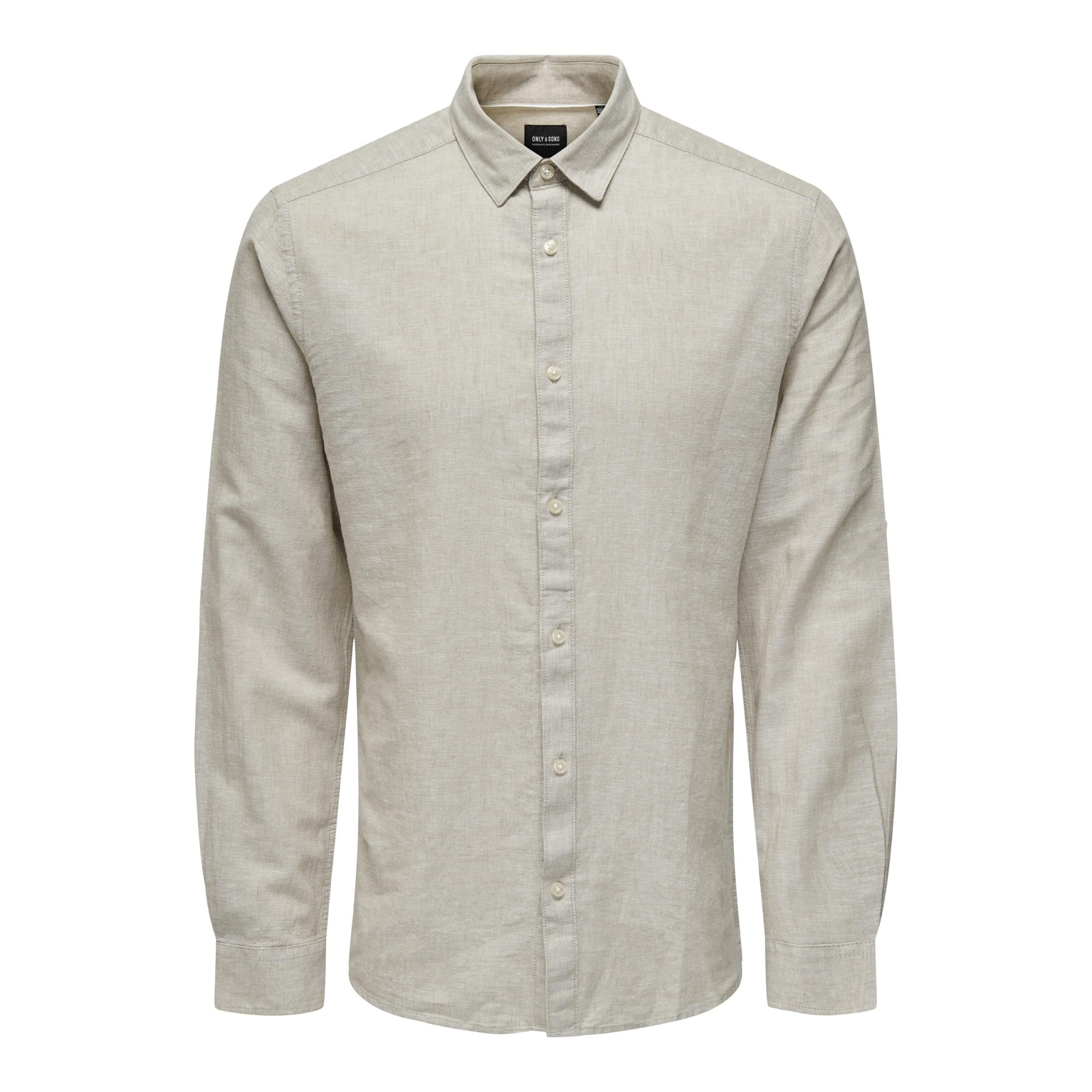 Camisa masculina bege de manga comprida com botões e gola clássica