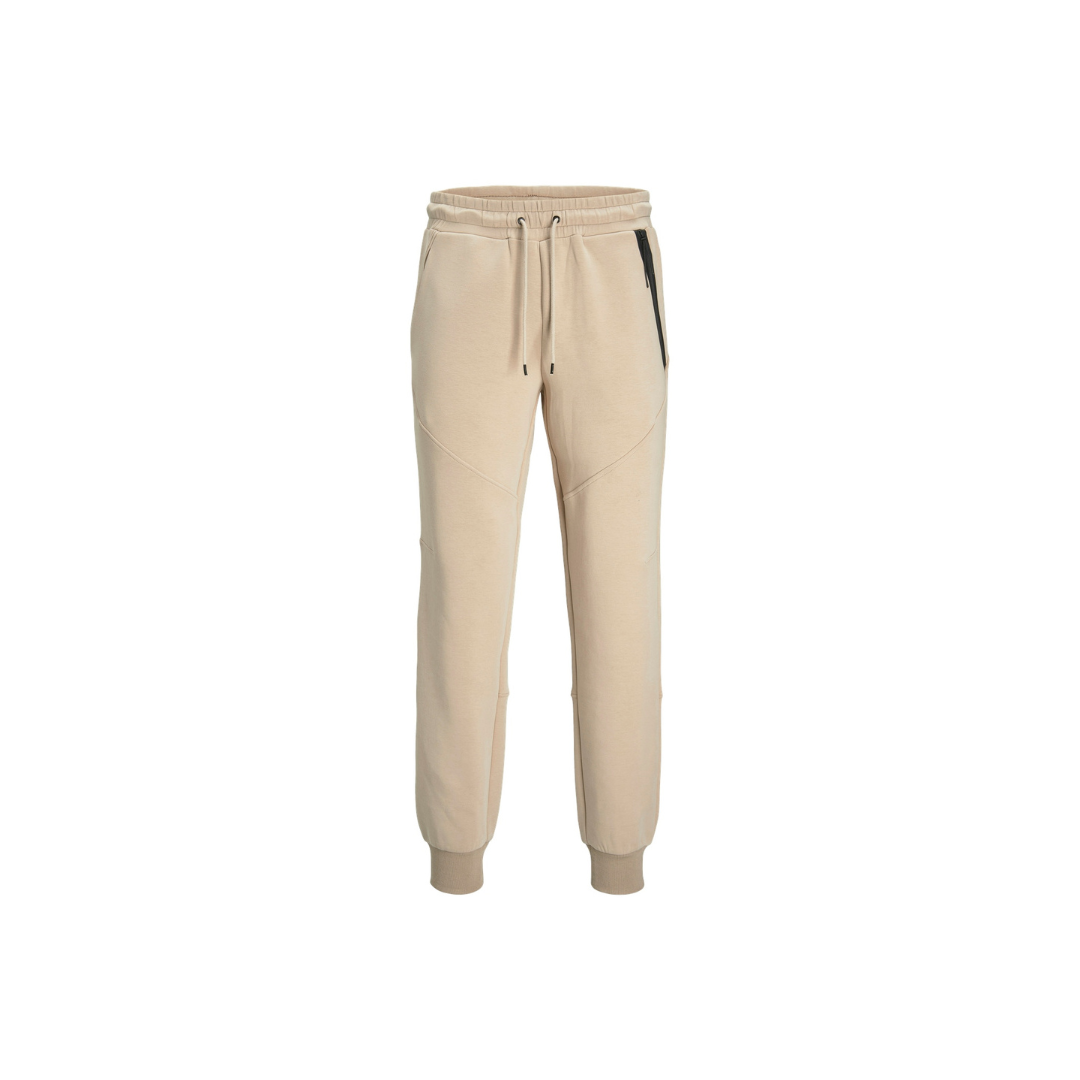 Calças de ganga bege com bolso fecho preto