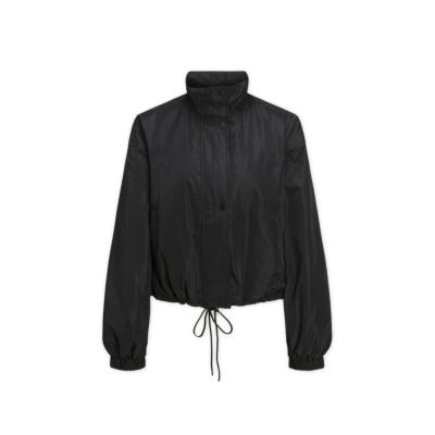 Casaco preto com gola alta e cordão ajustável