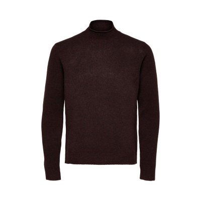 Camisola de gola alta castanha escura com mangas compridas