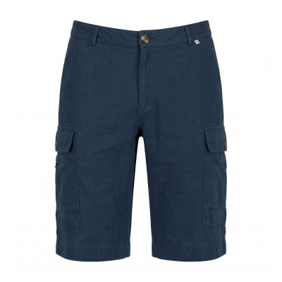 Calções cargo azuis escuros com bolsos laterais e botão frontal