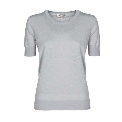 T-shirt feminina cinzenta clara de malha fina com gola redonda e mangas curtas