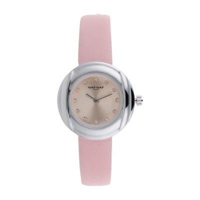 Relógio feminino NAF NAF com bracelete rosa e mostrador champanhe