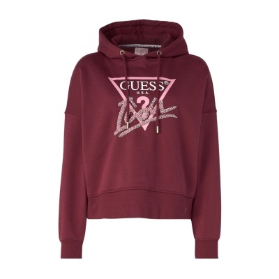 Sweatshirt vinho com capuz e estampa rosa Guess U.S.A Iconic em strass
