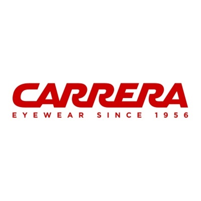 Logótipo vermelho da marca CARRERA com texto sobre fundo branco