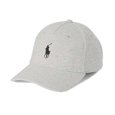 Boné cinza claro com bordado preto de jogador de polo a cavalo