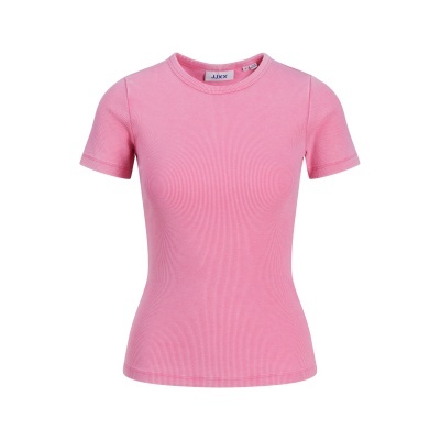 T-shirt rosa de manga curta com gola redonda