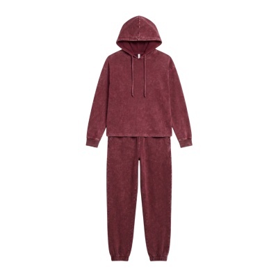 Conjunto hoodie e calças de fato de treino bordô com capuz e punhos elásticos