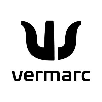 Logotipo preto com texto vermarc e símbolo abstrato