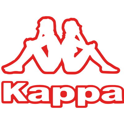 Logótipo da marca Kappa com duas figuras e texto vermelho e branco