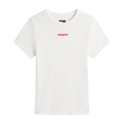 T-shirt branca de manga curta com logótipo vermelho tommy jeans no peito