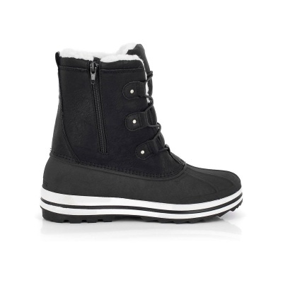 Bota de inverno preta com interior branco e zíper lateral