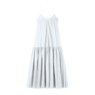 Vestido longo branco de tecido leve com alças finas e decote em V