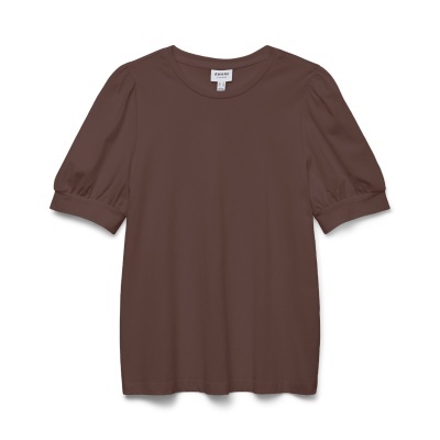 T-shirt castanha de manga curta com bainha franzida nas mangas