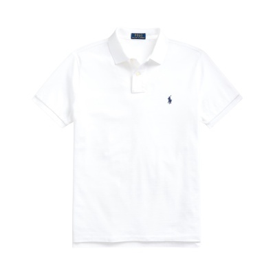Polo branco de manga curta com bordado azul e etiqueta Polo Ralph Lauren