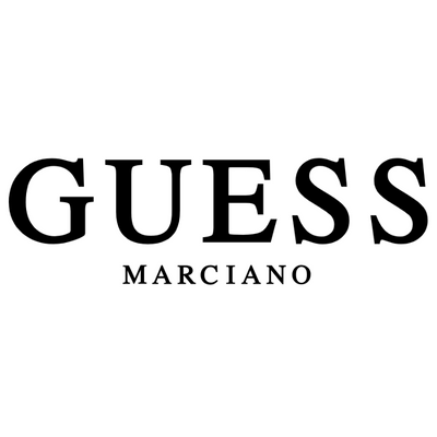 Logotipo da marca GUESS MARCIANO em letras pretas sobre fundo branco.