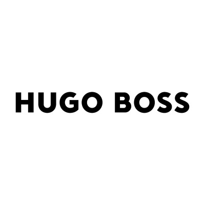 Logótipo com texto HUGO BOSS em preto sobre fundo branco