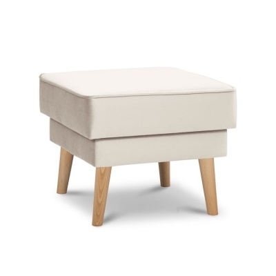 Pufe quadrado bege com pés de madeira clara
