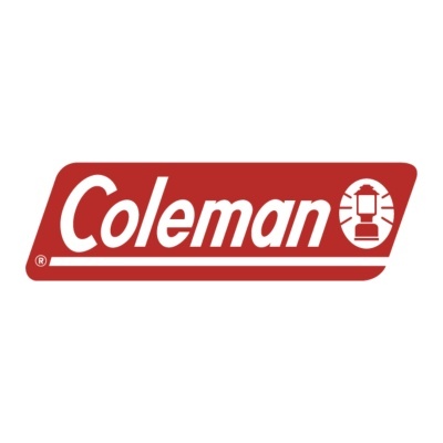 Logótipo Coleman vermelho e branco com texto e lanterna