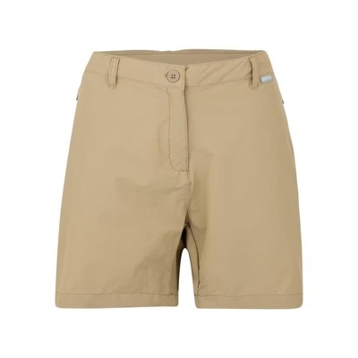 Calções femininos bege liso com botão e cinto