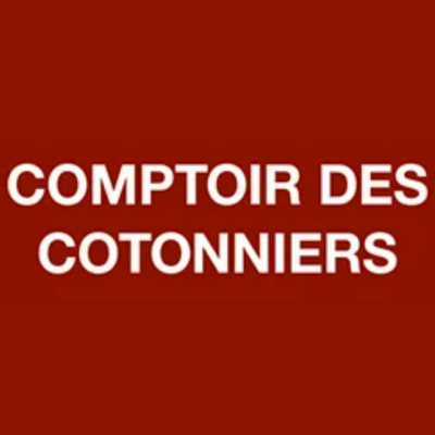 Fundo vermelho com texto branco 'COMPTOIR DES COTONNIERS'