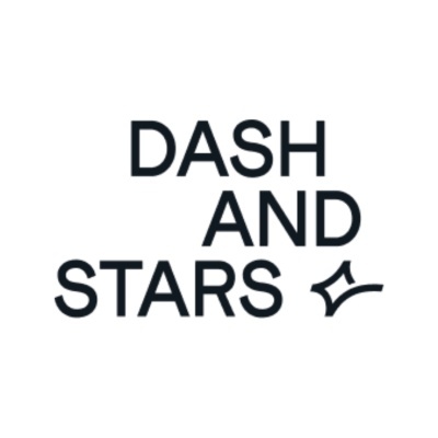Texto DASH AND STARS em preto sobre fundo branco com ícone de estrela