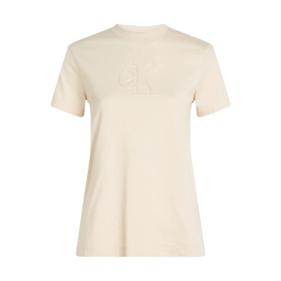 T-shirt feminina bege com logótipo bordado dK no peito