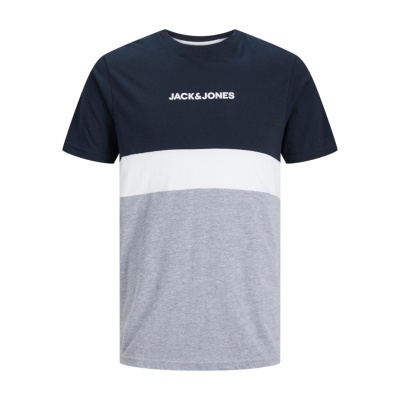 T-shirt de manga curta tricolor com texto JACK & JONES