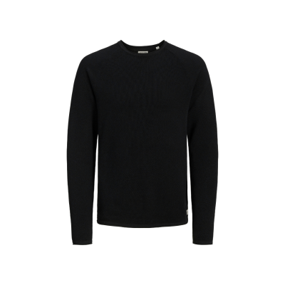 Camisola de malha preta de mangas compridas com gola redonda